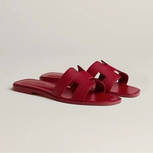 HERMES BNIB ORAN EPSOM LEATHER SANDALS Rose Framboise 39 US 8.5